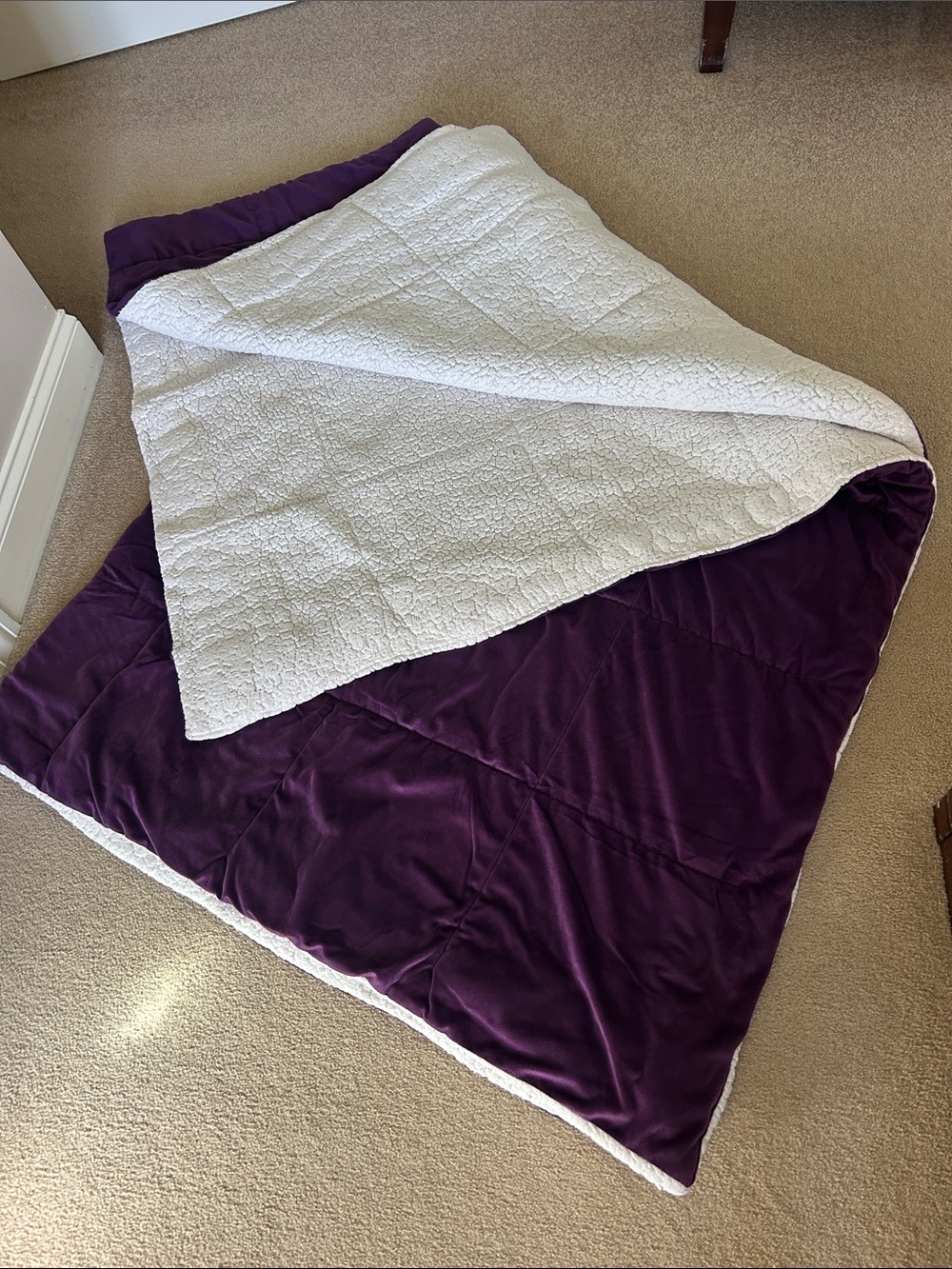Purple queen comforter with white Sherpa